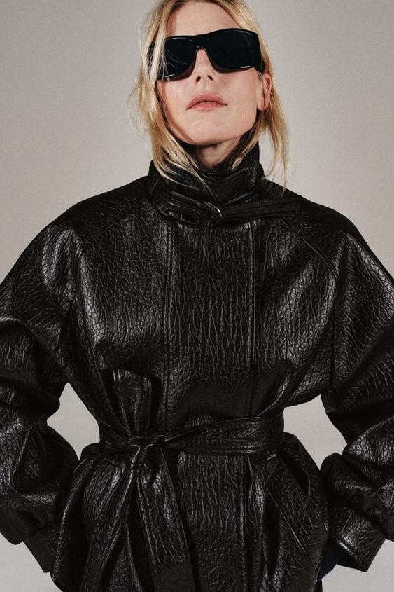 LEATHER EFFECT BELTED JACKET | Zara UK