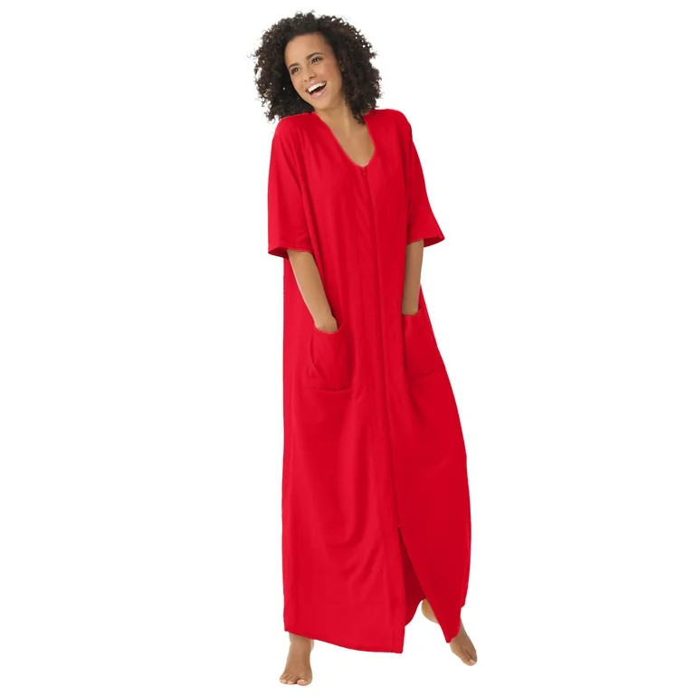 Dreams & Co. Women's Plus Size Long French Terry Zip-Front Robe | Walmart (US)