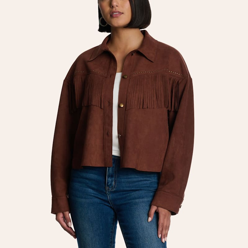Moa Moa Women's Chocolate Suede Fringe & Rivet Jacket | Cavender's