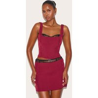 Burgundy Lace Detail Corset Woven Crop Top | PrettyLittleThing US