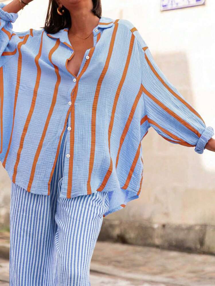 Damen Bluse Mit Lockerer Passform Und Laternenärmeln, Gestreift, Elegantes Top, Vielseitig Für Pendeln, Alltag, Valentinstag Ausflug, Süß Und Stilvoll, Geeignet Für Frühling Und Sommer Lässig | SHEIN