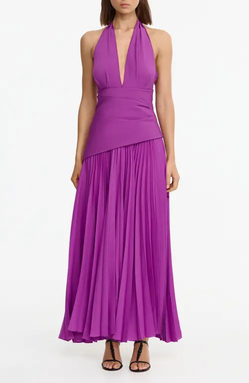 Acler Kerrison Pleat Maxi Halter Gown in Deep Mulberry at Nordstrom, Size 6 | Nordstrom