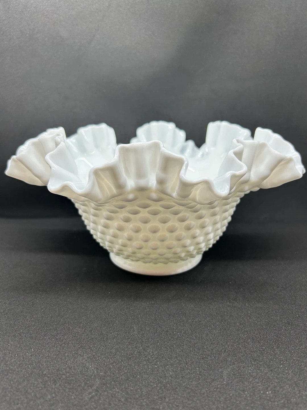 Fenton Milk Glass Hobnail Ruffled Bowl | Etsy (US)