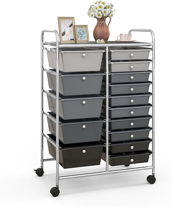 Giantex 15 Drawers Rolling Cart, Classroom Organizers, Storage Cart with Wheels, for Teacher Offi... | Amazon (US)