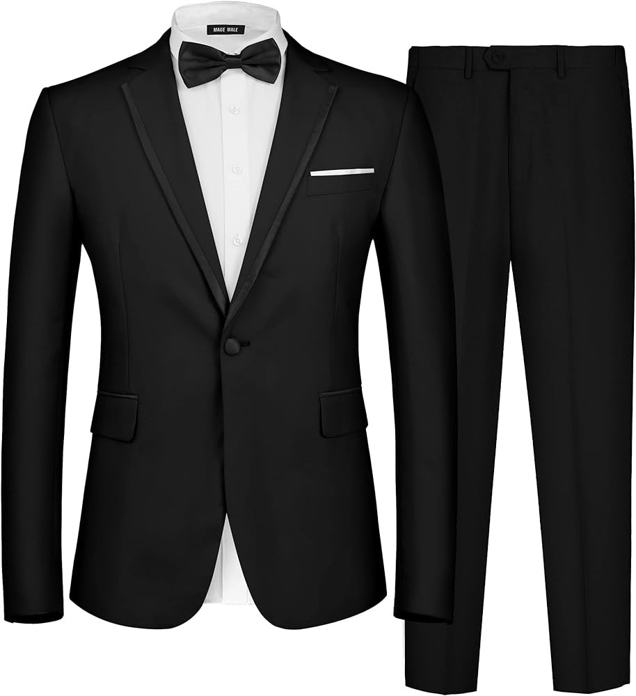 MAGE MALE Men's 2 Piece Suit One Button Slim Fit Formal Wedding Prom Tuxedo Suits Blazer Pants wi... | Amazon (US)