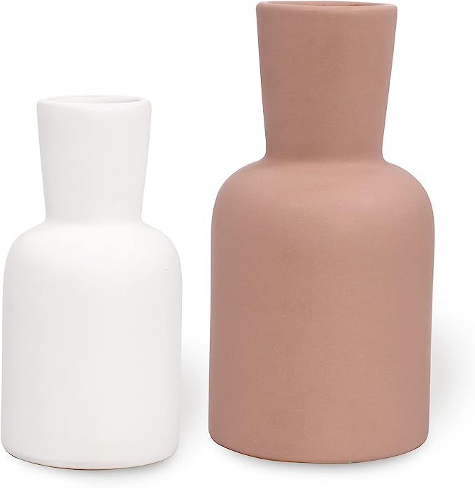 Ceramic Vase Set of 2 for Flowers, Modern Farmhouse Decor, Vases for Decor, White Pink Finish Fau... | Amazon (US)