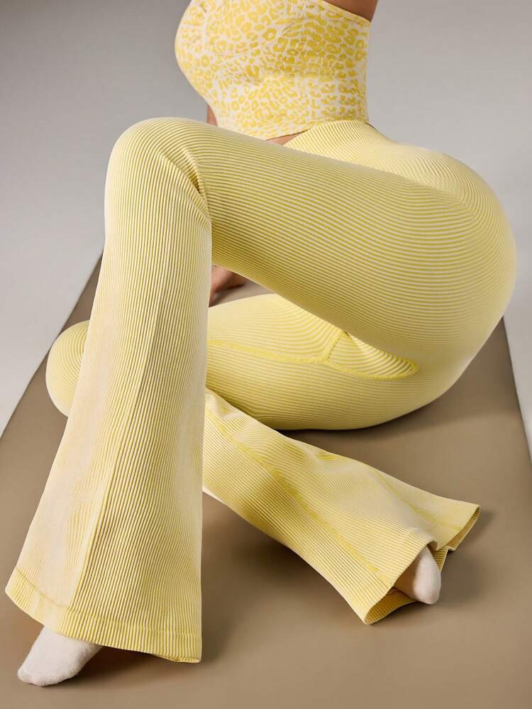 Dewbera Pantalones Acampanados Deportivos De Mujer Con Textura De Punto Sin Costuras | SHEIN