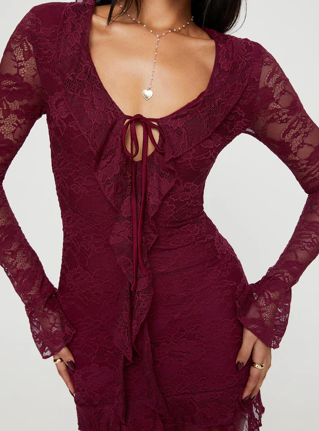 Sidonie Long Sleeve Mini Dress Red | Princess Polly US