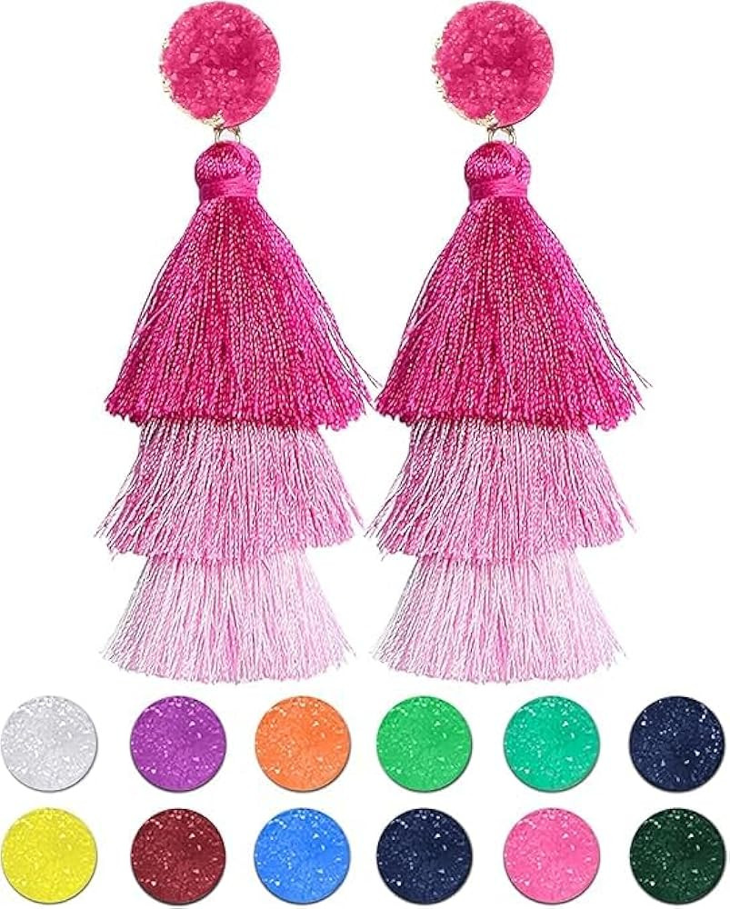 Rave Envy Tassel Earrings for Women - Colorful Layered Tassle Dangle Drop Earrings | Amazon (US)