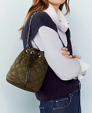 AT Weekend Quilted Drawstring Bucket Bag | Ann Taylor (US)