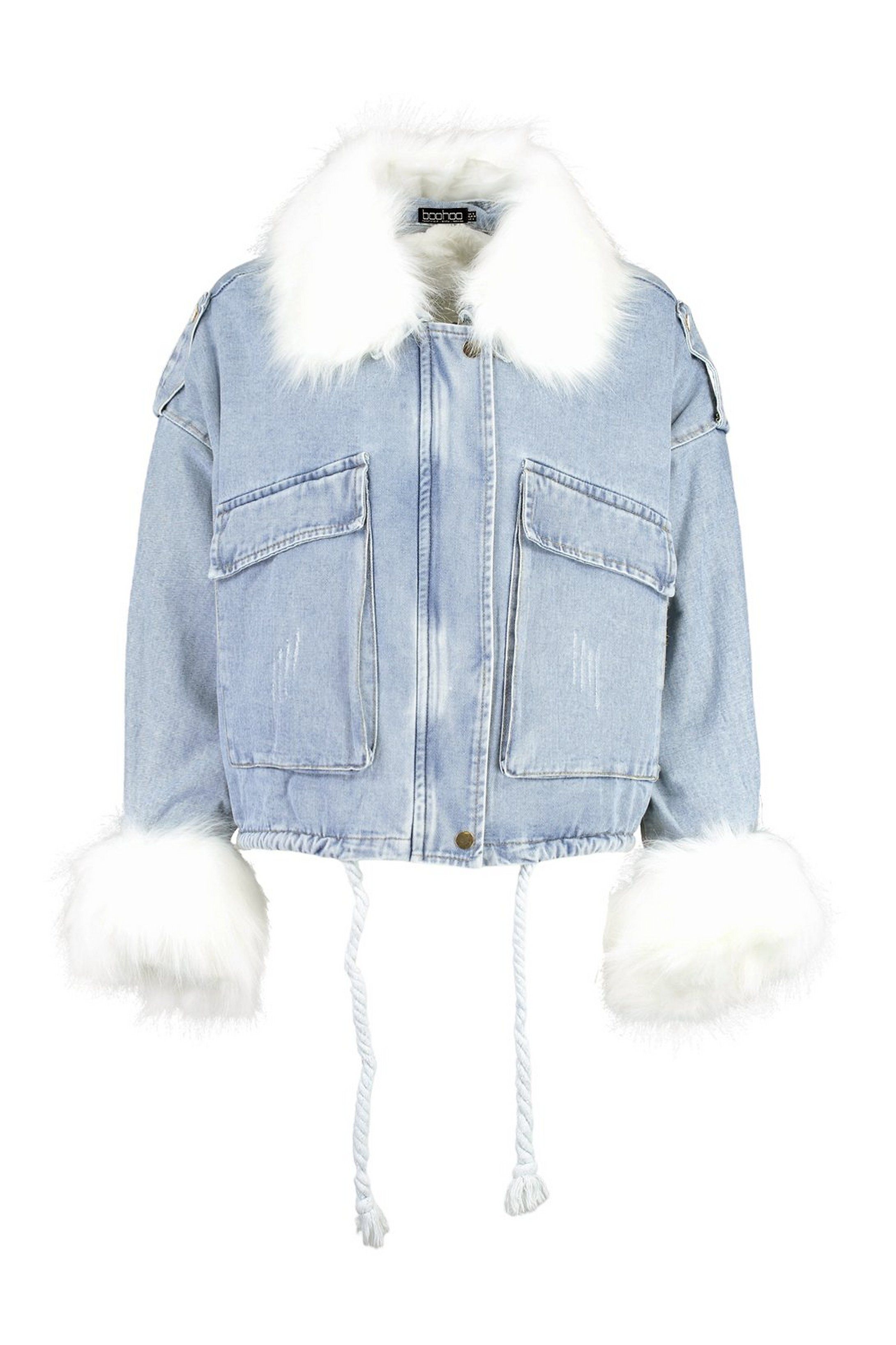 Faux Fur Trim Oversized Denim Jacket | Boohoo.com (US & CA)