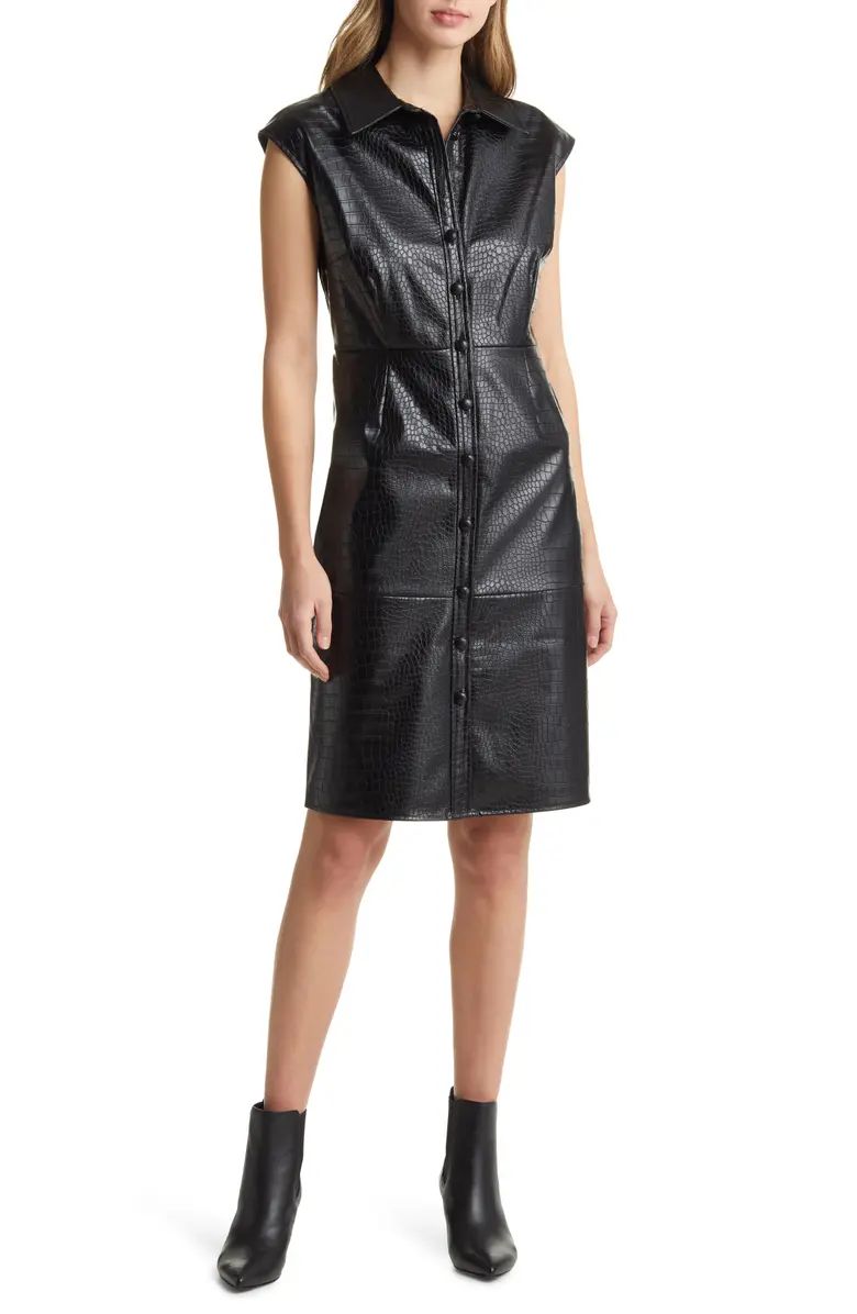 Croc Embossed Faux Leather Shirtdress | Nordstrom