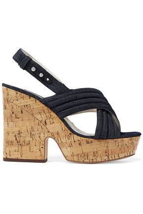 Alice+olivia Woman Charlize Denim And Cork Platform Sandals Dark Denim Size 37.5 | The Outnet US