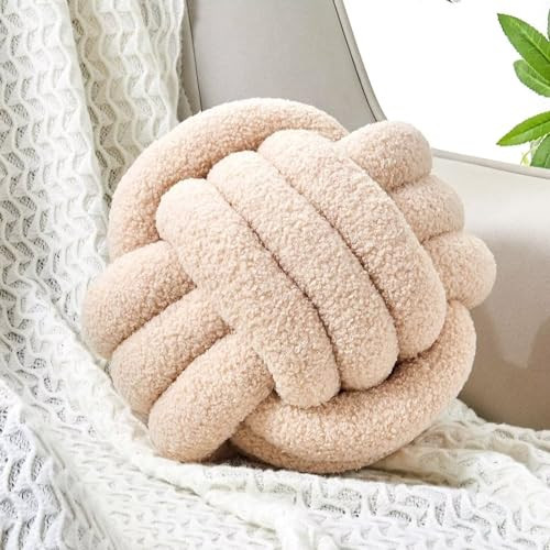 Uvvyui Knot Pillow Ball, Soft Home Decorative Pillows, Round Throw Pillow, Handmade Knotted Plush Pillow, Round Boucle Pillow Cushion (14 Inches Beige) | Amazon (US)