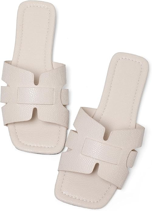 EcooInviv Women's Casual Flat Sandals, Comfortable Slip-On Slides | Amazon (US)