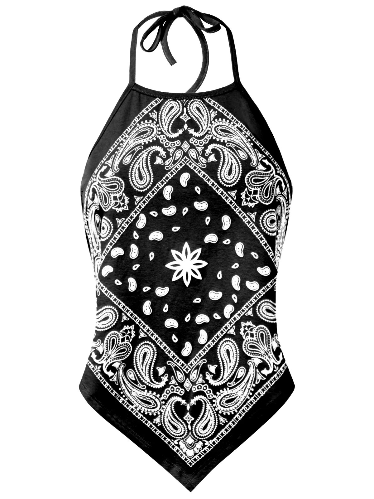 Made by Olivia Women's Sexy Paisley Bandana/ Tie dye Halter Top Shirt- Made in USA - Walmart.com | Walmart (US)