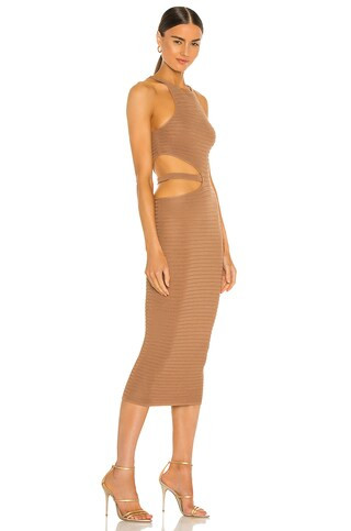 Michael Costello x REVOLVE Athena Midi Dress in Mushroom from Revolve.com | Revolve Clothing (Global)