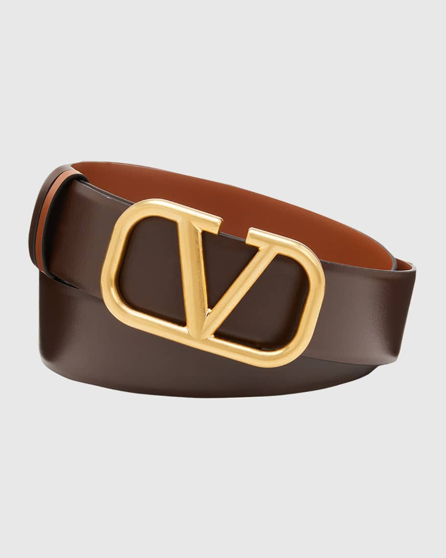 Valentino Garavani Men's Reversible V-Logo Leather Belt | Neiman Marcus