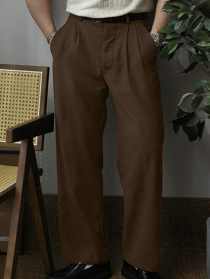 Men's Solid Color Micro-Pleat Straight-Leg Suit Pants
4.78
(500+)
 | SHEIN