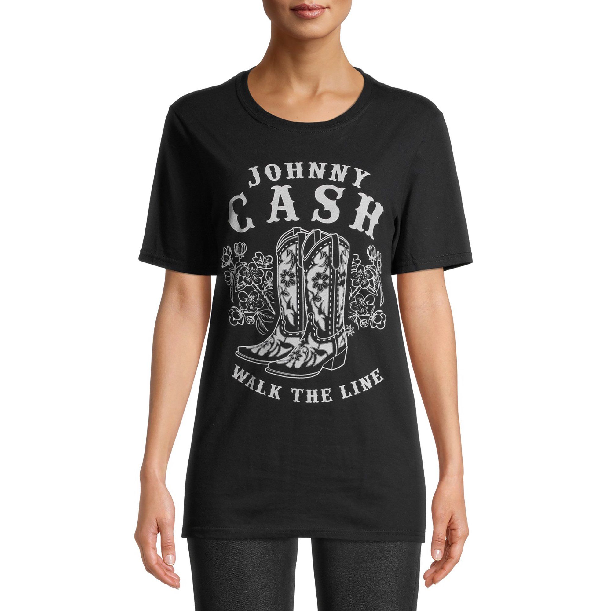 Johnny Cash Women's Short Sleeve Graphic Boyfriend Tee | Walmart (US)