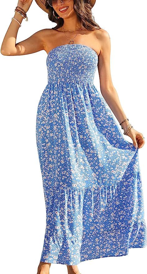 GRECERELLE Women's Summer Boho Strapless Long Maxi Dress Party Casual Tube Dress Off Shoulder Bea... | Amazon (US)