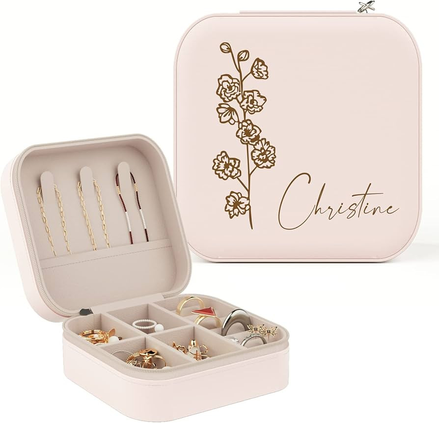 Personalized Jewelry Box - Custom Gifts for Women, Portable Small Travel Jewelry Case with Birth ... | Amazon (US)