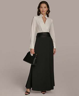 Donna Karan New York Women's Mixed-Media Scuba-Crepe Gown - Macy's | Macy's