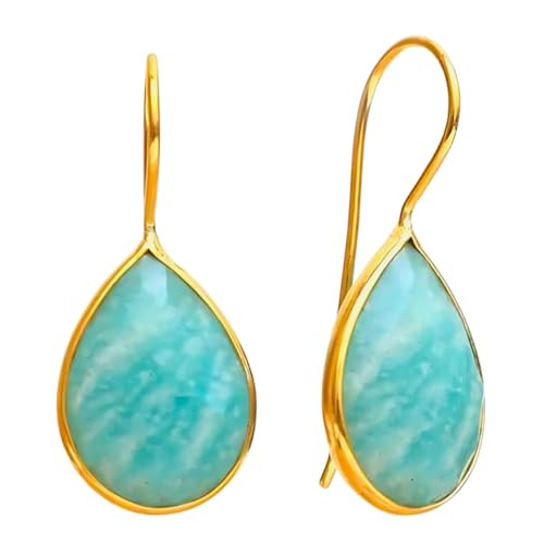 Gempires Amazonite Pear Shaped Teardrop Crystal Earrings, Bezel Earring, Gemstone Dangle Drop Earrings, Everyday Wear, Gift for Mom, Length 1.25 inch | Amazon (US)