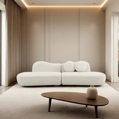 Modern Curved Modular Sofa, Boucle 3-Seater Sofa For Living Room, Bedroom, White Color, Crescent Shape And Butterfly Backrest Make The Whole Space Ful | Wayfair North America