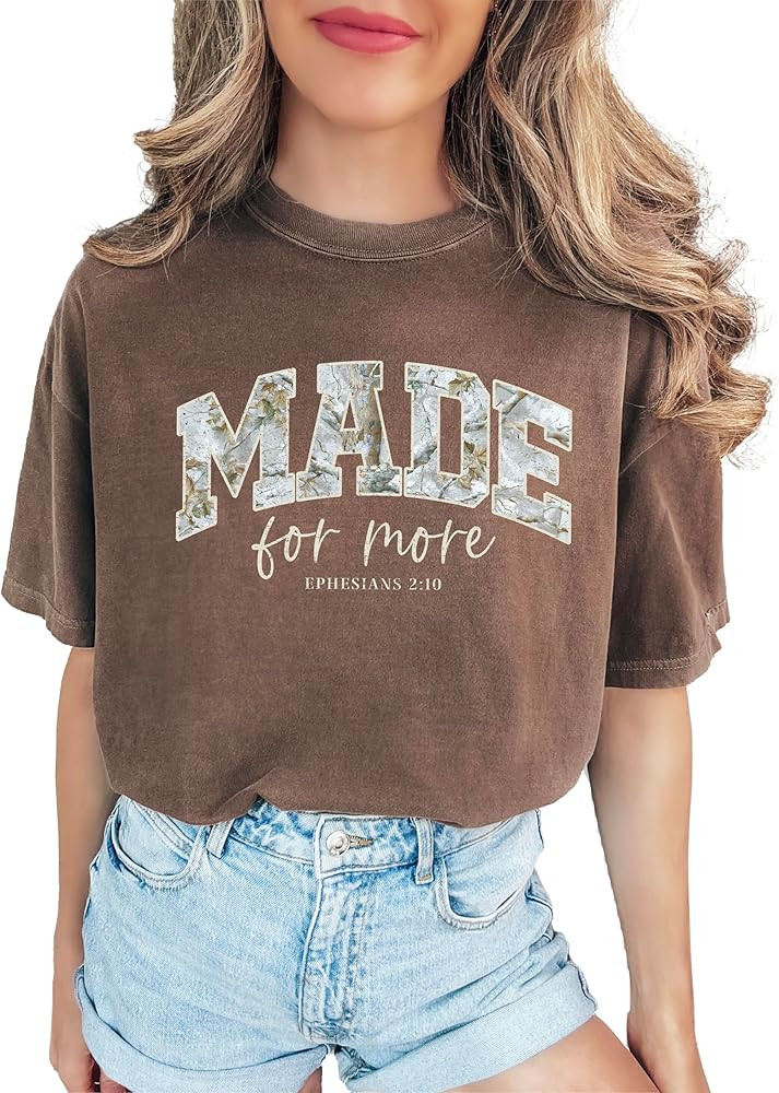 Camo Christian Easter Shirt for Women Made for More Ephesians 2 10 Bible Verse Faith Gift Tee | Amazon (US)