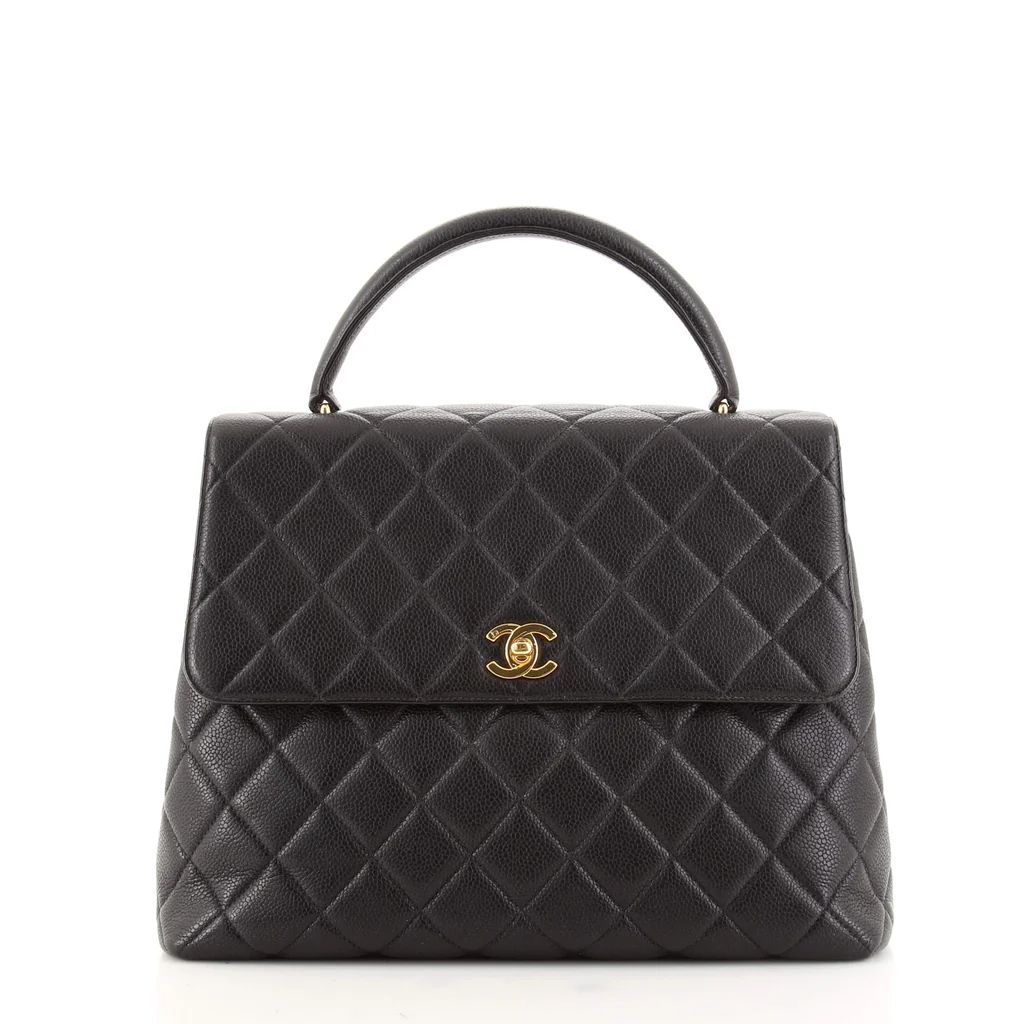 Chanel Vintage Classic Top Handle Flap Bag Quilted Caviar Jumbo Black 1487751 | Rebag
