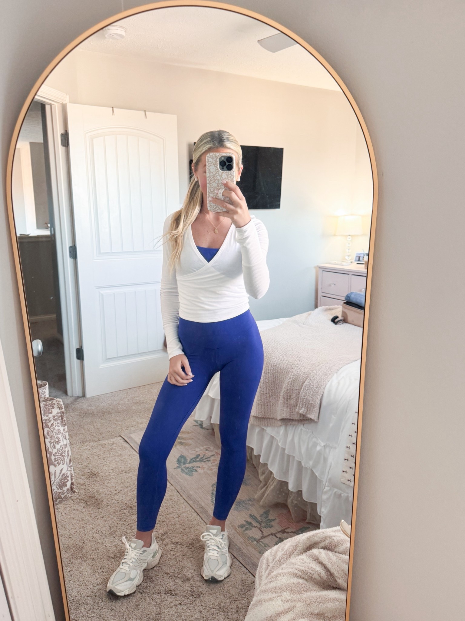 aerie workout set💙
• wearing a size small in the leggings and  sports bra, xs in wrap top

#LTKootd #LTKActive