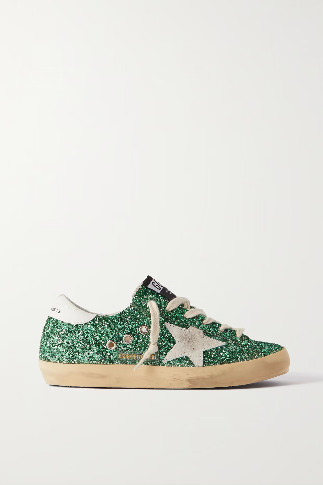 Golden Goose - Superstar Distressed Suede-trimmed Glittered Leather Sneakers - Green | NET-A-PORTER (US)