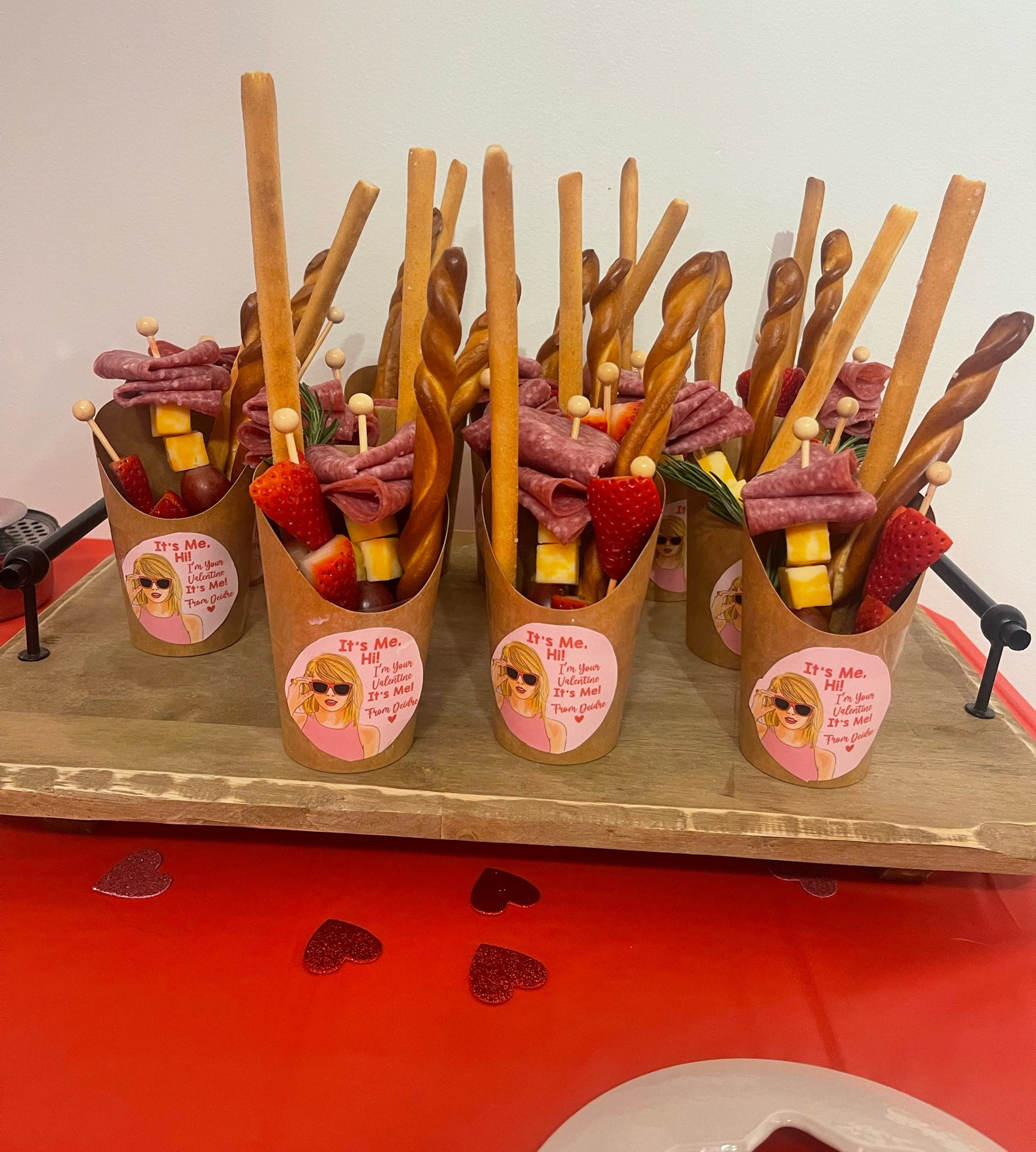 Mini charcuterie cups ! Stickers from Etsy 