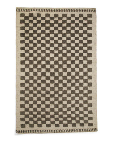 Hand Knotted Checkered Wool Rug | TJ Maxx
