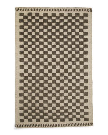Hand Knotted Checkered Wool Rug | TJ Maxx