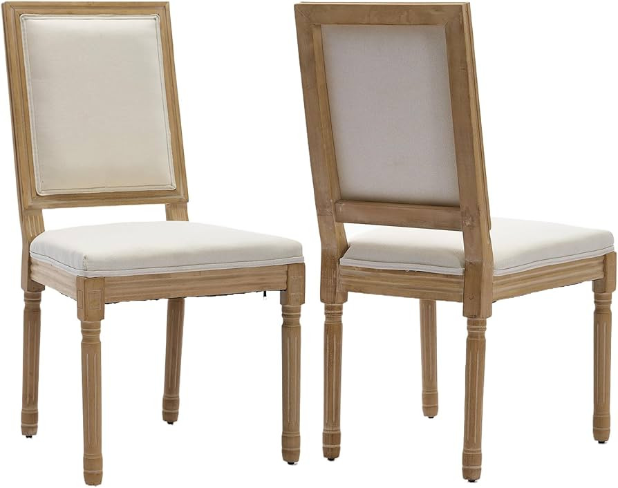 Vintage French Dining Chairs Set of 2, Square Back Upholstered Accent Chairs with Linen Fabric an... | Amazon (US)