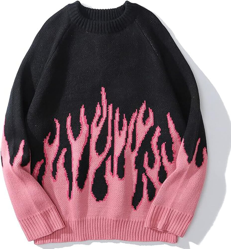Vamtac Womens Crewneck Oversized Sweaters Y2K Aesthetic Flame Graphic Knitted Sweater Casual Pull... | Amazon (US)