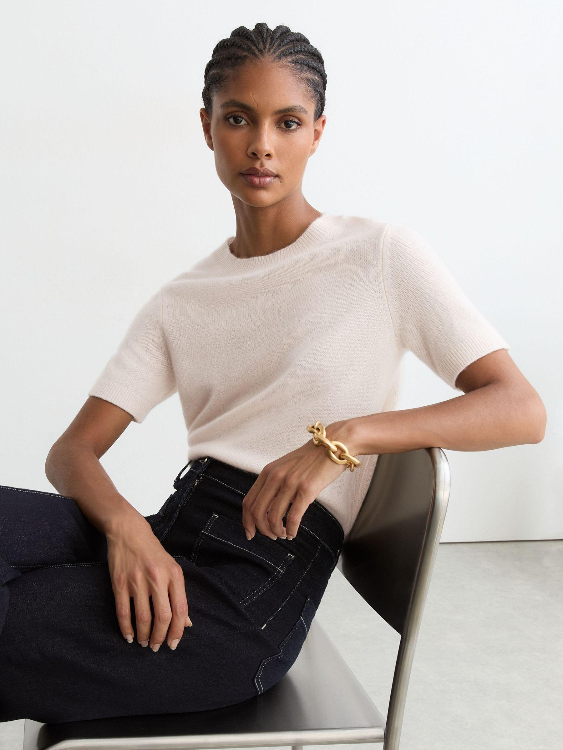 Reiss 100% Cashmere Crew-Neck T-Shirt in Ivory | REISS | Reiss US
