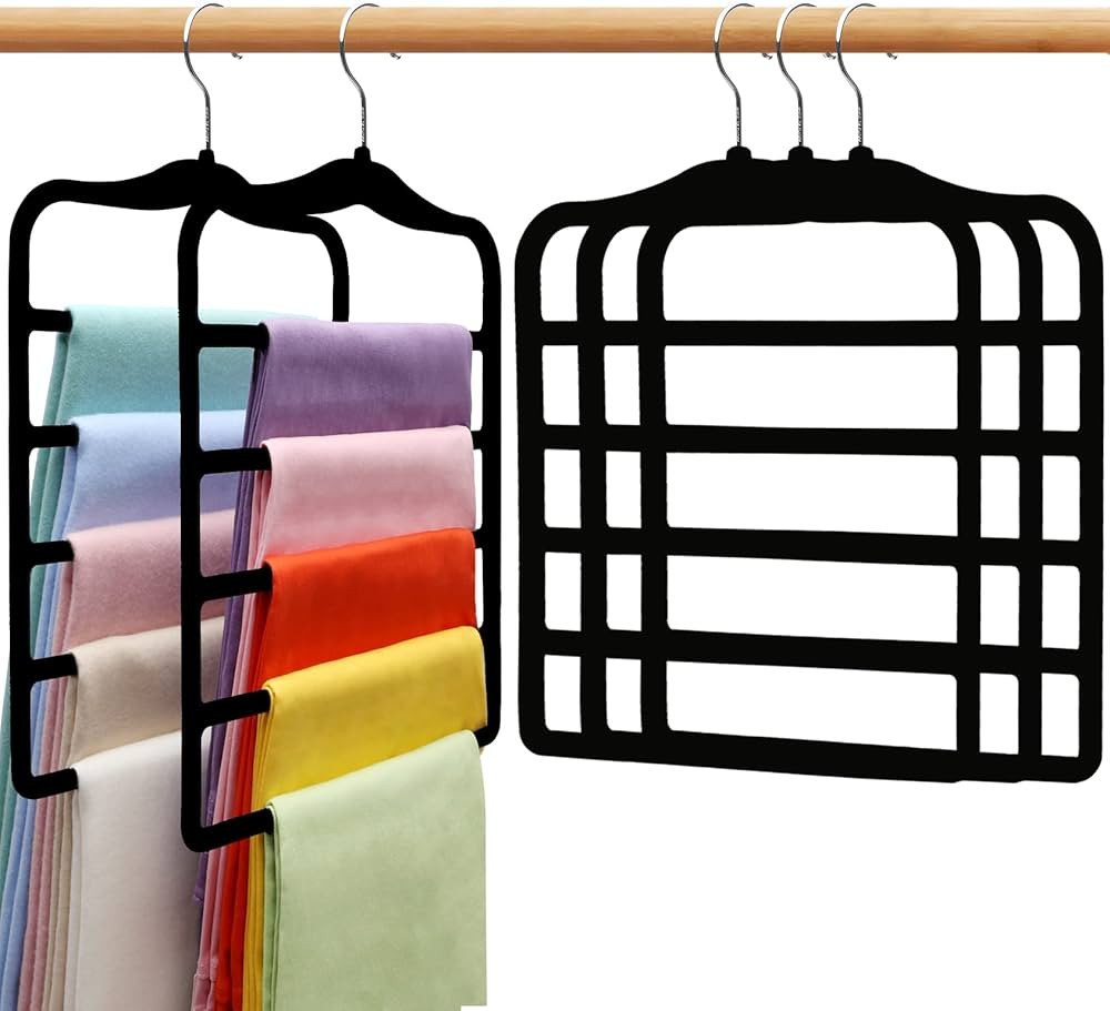 Closet Organizers and Storage,5 Pack Velvet Pants-Hangers-Space-Saving,Non Silp 5 Tier Scarf Jean... | Amazon (US)