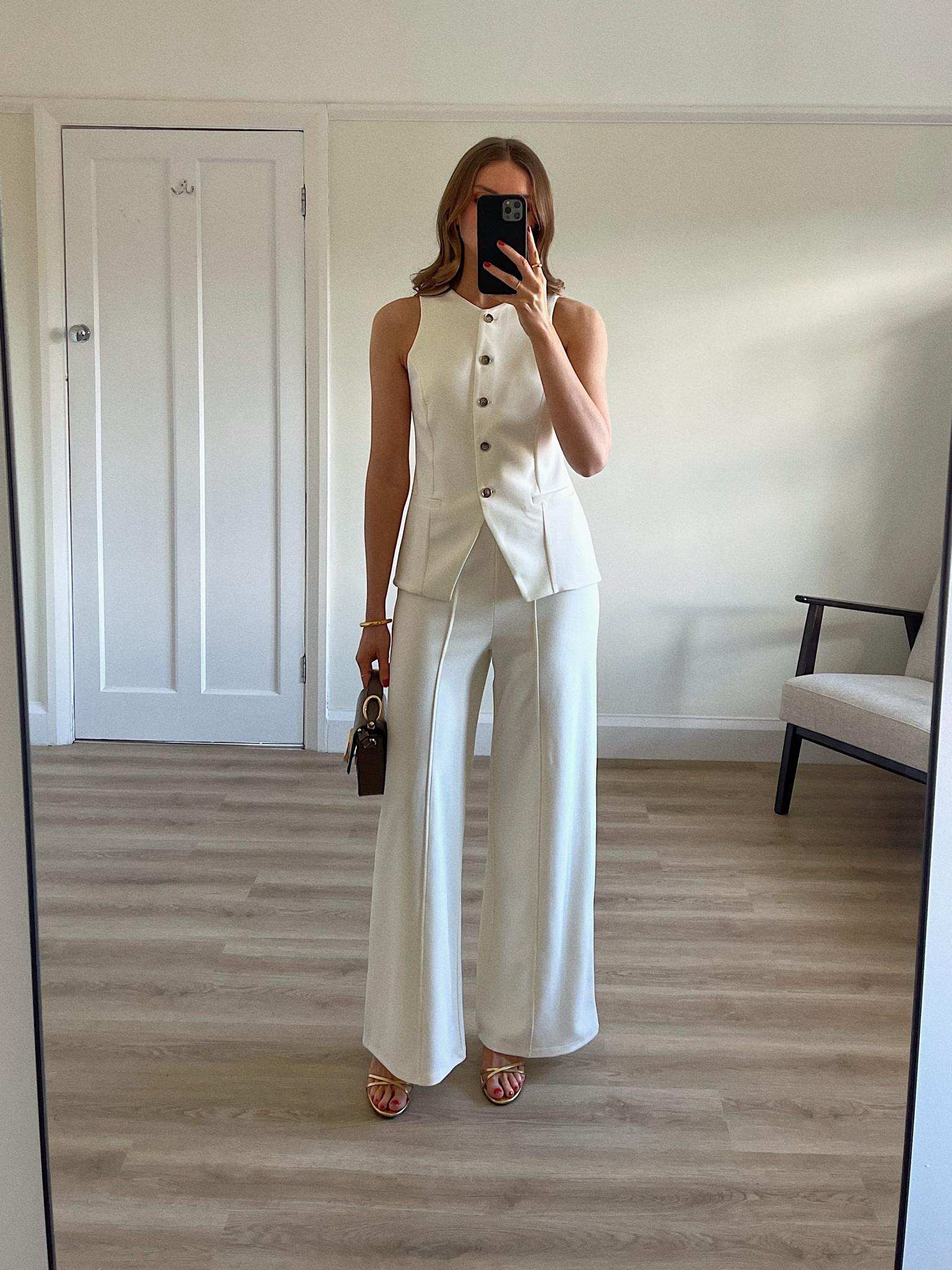 River Island occasion-wear styling 

Wearing a size 8 in the Cream Crew Neck Waistcoat
True to size

A size 8 in the Cream Stitched Wide Leg Trousers
I’m 5ft 6
True to size 

Chloe Mini c bag, older so have linked similar styles 

Monica Vinader jewellery, bangle and ring

Missoma earrings 





All white outfit 
Wedding guest outfit
The races outfit 
Evening outfit
Black tie outfit


#LTKstyletip #LTKSeasonal #LTKeurope