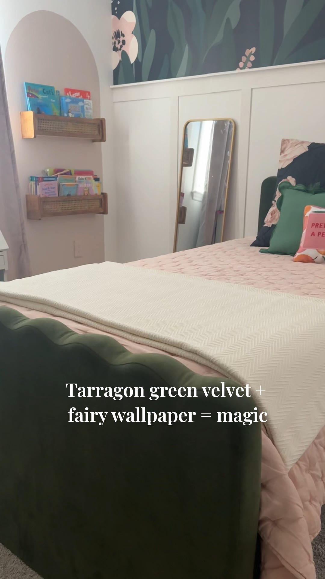 There’s something so timeless and whimsical about scallops in a little girl’s room 💚 This bed from West Elm completely transformed Ella’s space — I chose the tarragon green velvet fabric, and it adds the dreamiest texture against this forest-fairy wallpaper. ✨

You can customize the fabric and even choose between a trundle or under-bed storage, which makes it both magical and practical — a win for moms and mini decorators alike. Even with that option this bed is less than other high end brands 🫶🏻 You will be surprised - go see!
Linked on my LTK with all the details!

⸻

green velvet bed, scalloped headboard, West Elm kids bed, twin bed with trundle, girls room ideas, kids bedroom decor, fairy room, whimsical kids room, velvet furniture, scallop bed

#LTKKids #LTKHome #LTKmomlife
