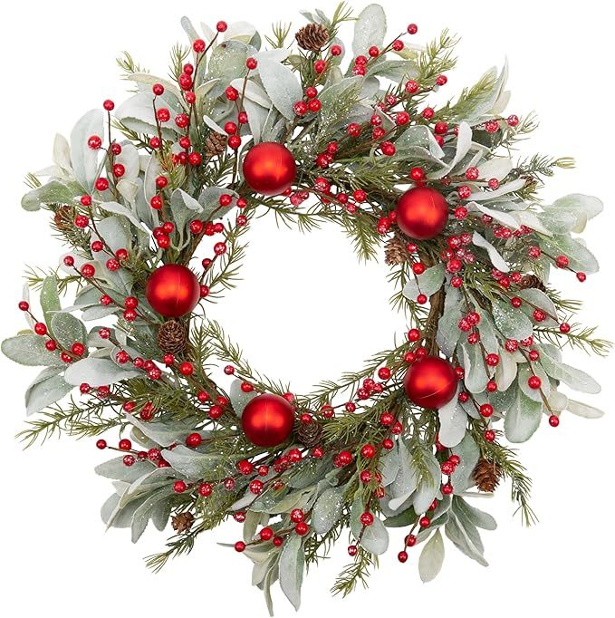 Skrantun 20 Inch Christmas Wreath Winter Wreath with Lambs Ear Leaves Artificial Door Wreath with... | Amazon (US)