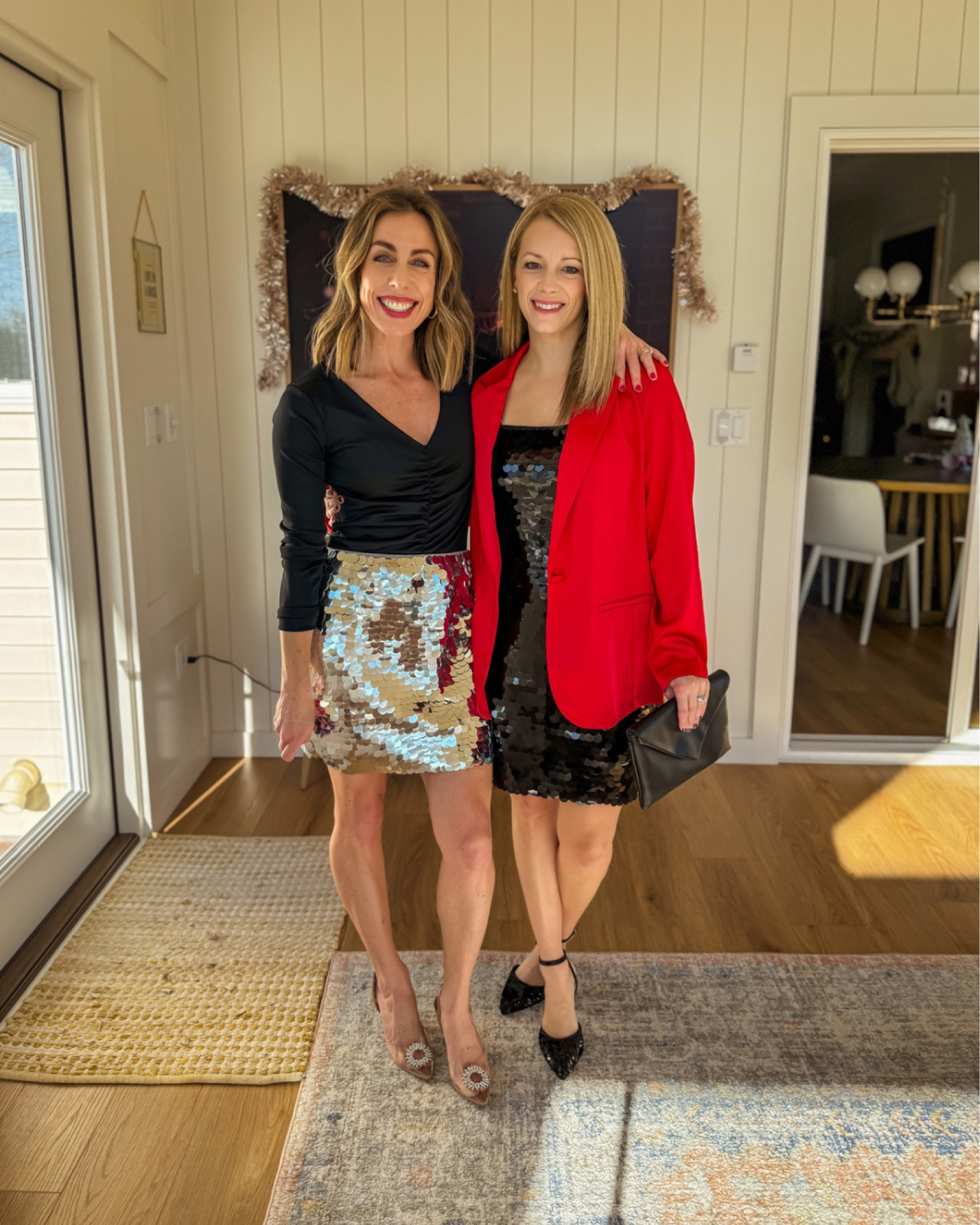 Katie:
Top and skirt: both xs
Shoes: 6 (TTS)
.
Melissa: 
Blazer and dress: both xs
Heels: 6.5 (fits TTS)

#LTKsalealert #LTKGiftGuide #LTKSeasonal