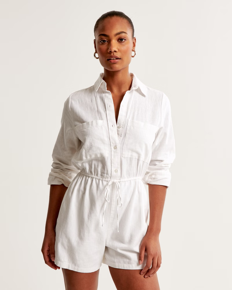 Linen-Blend Easy Waist Romper | Abercrombie & Fitch (US)