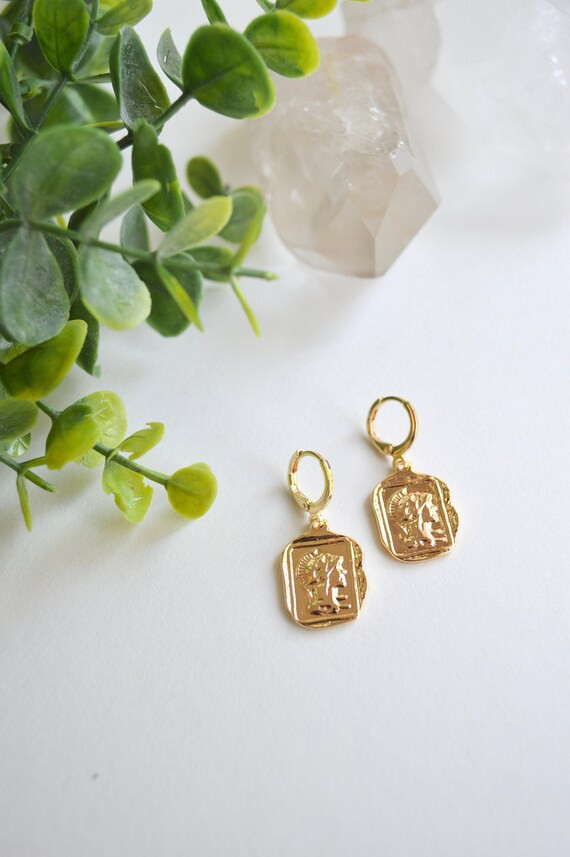 Roman Coin Huggies: 18K Gold Plated Huggie Leverback Earrings | Etsy | Etsy (US)