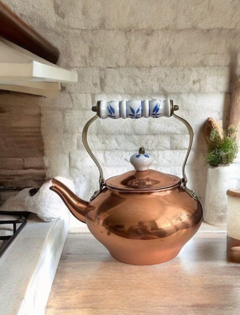 Copper Teapot, Vintage Solid Copper Kettle Tea Pot , MCM Large Copper Pot. Country Farmhouse Kitc... | Etsy (US)