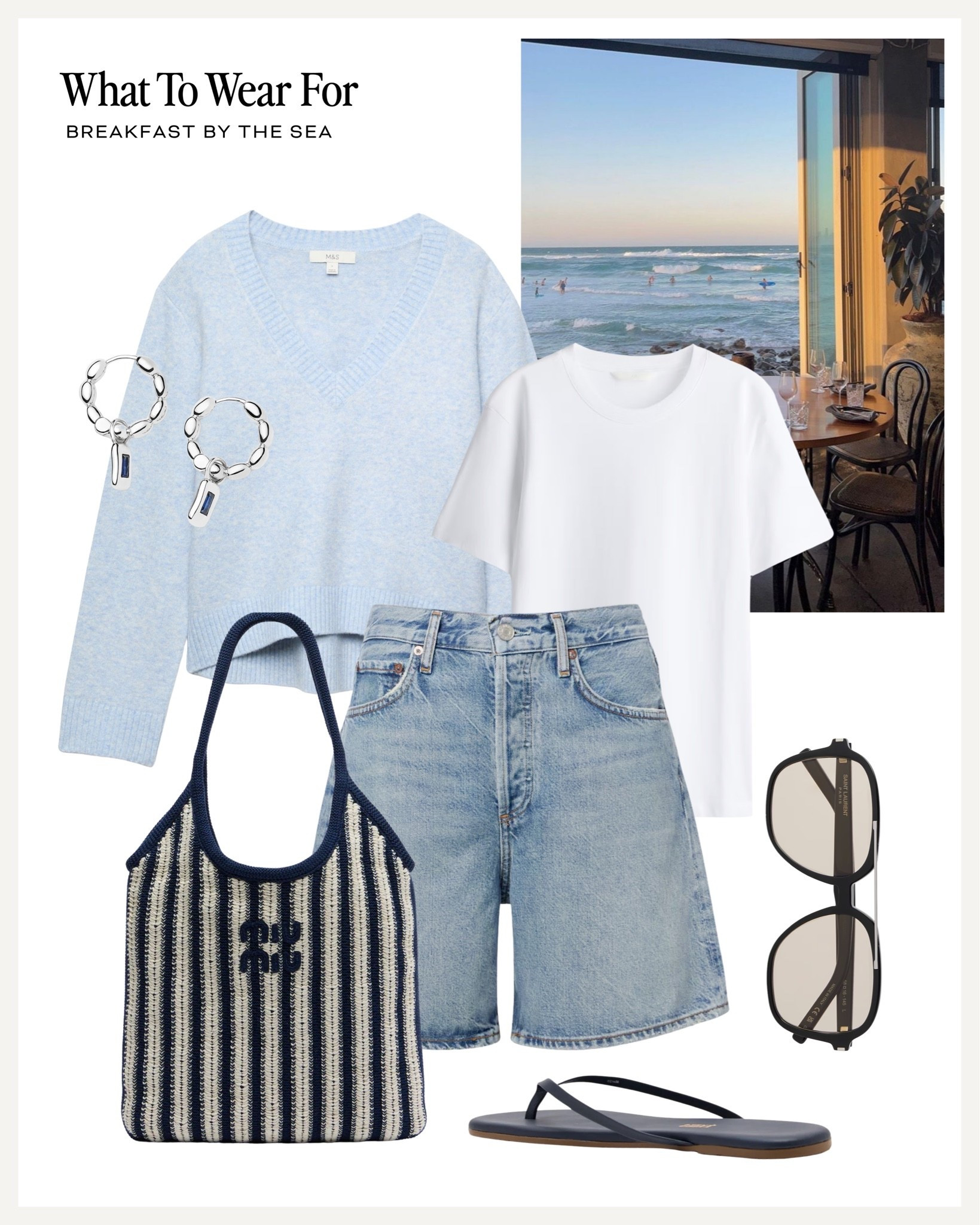 Breakfast by the sea 🌊 

Knitwear, layering, transitional style, summer, denim shorts, miu miu bag, easy outfits

#LTKuk #LTKsummer