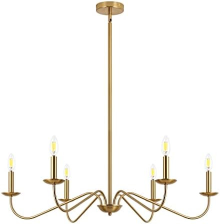 6 Light Modern Gold Chandeliers,35 Inch Large Brushed Brass Chandelier for Sloped Ceiling,Chandelier | Amazon (US)