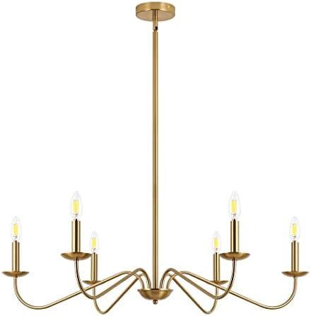 6 Light Modern Gold Chandeliers,35 Inch Large Brushed Brass Chandelier for Sloped Ceiling,Chandelier | Amazon (US)